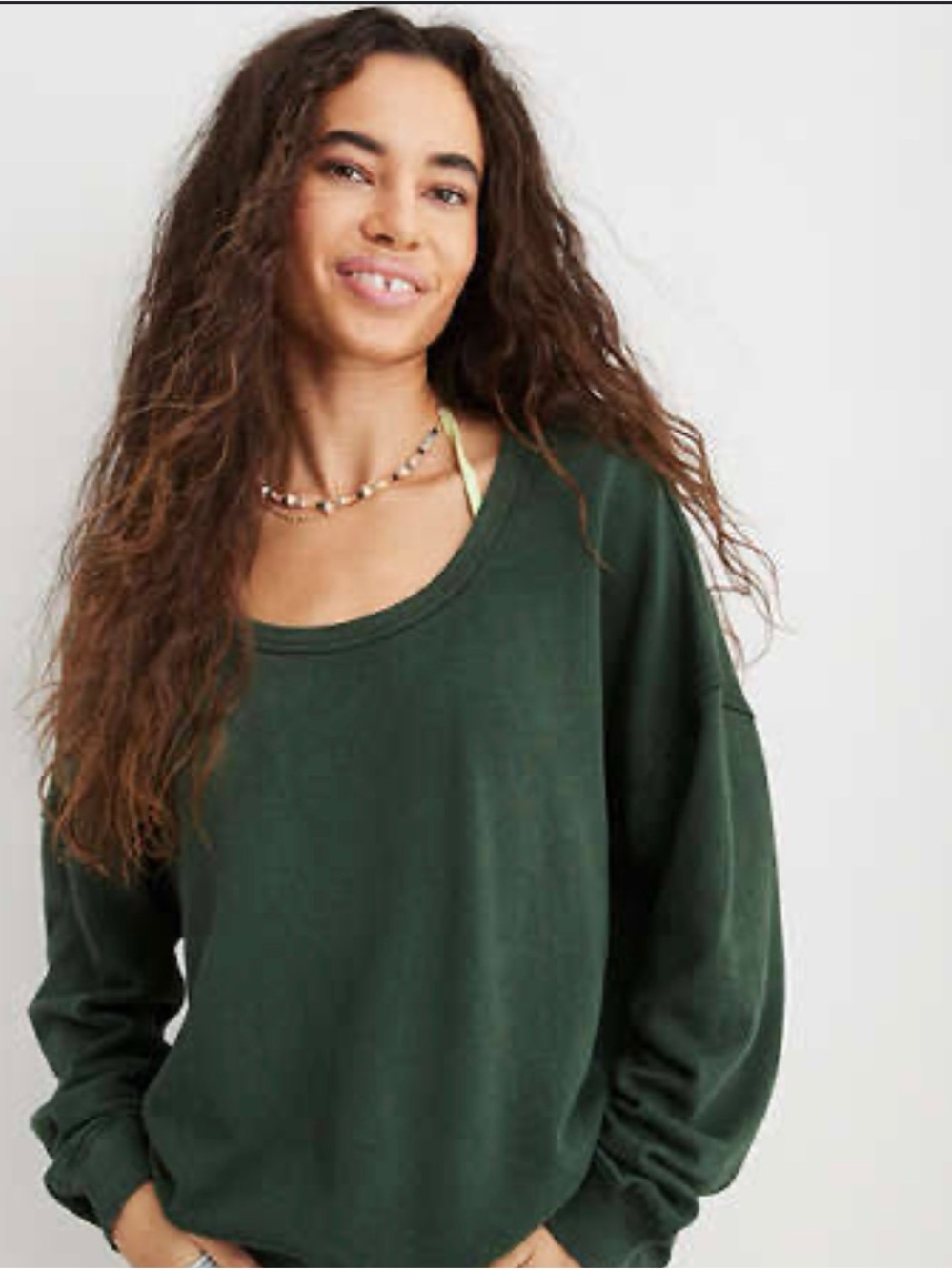 aerie Relaxed Scoop Neck Sweatshirt in Olive